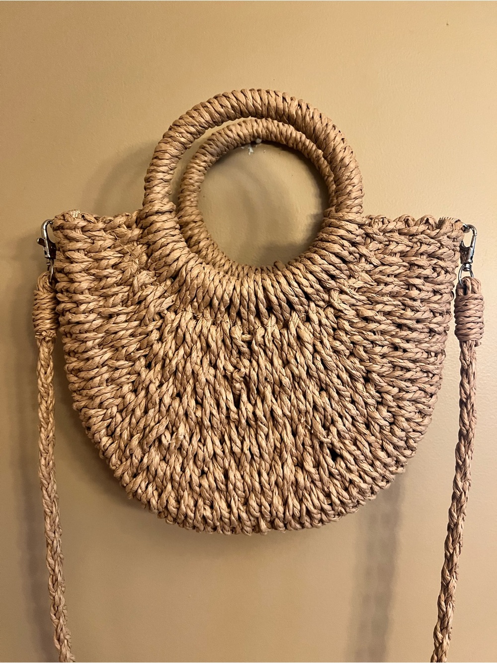 NWOT Boho Handwoven Strap Half-Moon Crossbody Bag